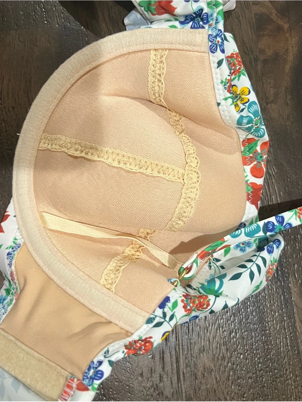 J Crew x Liberty of London White Floral Bikini Top Ruffles Underwire 34A 34 A